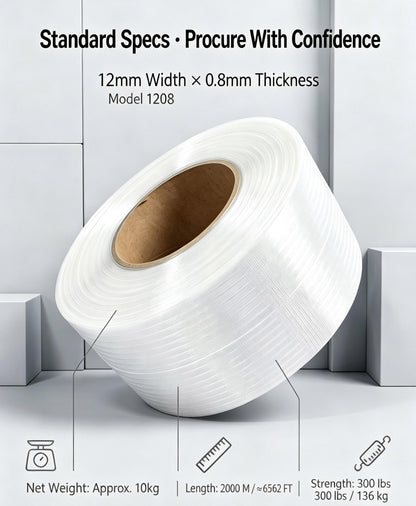 Konnfeir Hand Grade Polypropylene (PP) Strapping Coil 0.059" x 0.0315" 330lbs Break Strength White Poly Strap for Manual Packing Box Packing Strapping