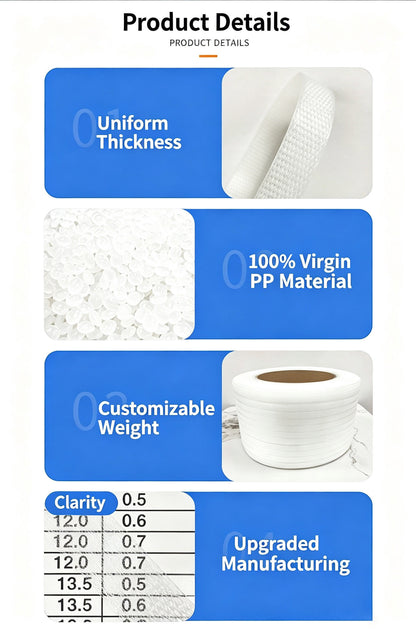 Konnfeir Hand Grade Polypropylene (PP) Strapping Coil 0.059" x 0.0315" 330lbs Break Strength White Poly Strap for Manual Packing Box Packing Strapping